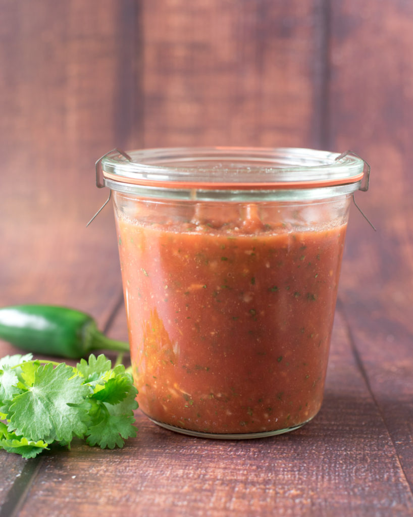 salsa stored in a glass jar